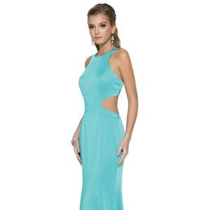 NEW LONG POLYESTER SHEATH SLEEVELESS POLYESTER DRESS WITH ZIPPER BACK JT 679